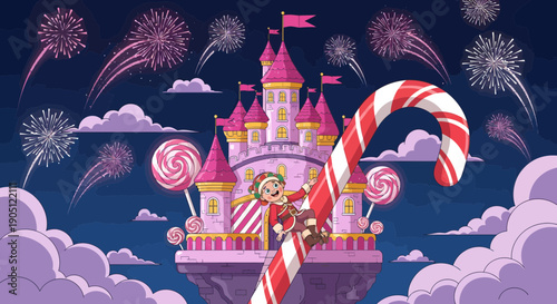 Candy Castle Celebration A Whimsical World of Sweets and Fireworks.