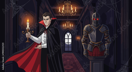 Dramatic Vampire Portrait A Classic Horror Character in a Gothic Setting.