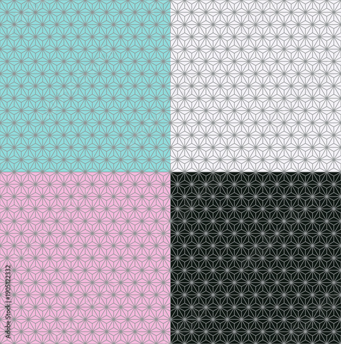 麻の葉文様の和柄パターン 4色結合の和風壁紙 シンプル背景素材