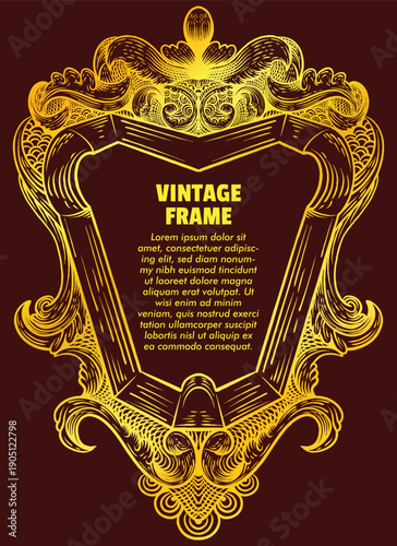 Vintage border floral themed gold style border engraving