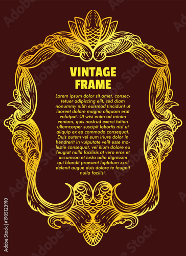 Vintage border floral themed gold style border engraving