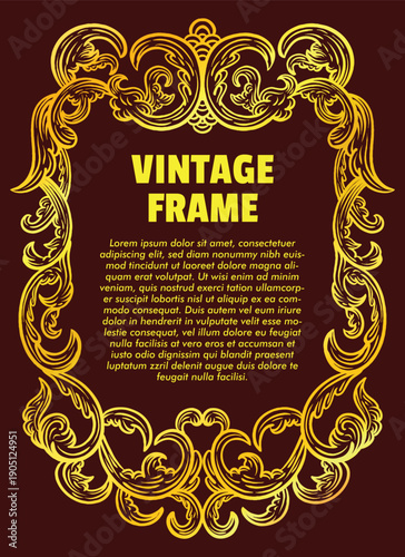 Vintage border floral themed gold style border engraving