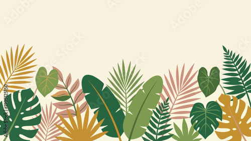 Vibrant Tropical Leaves Border Pattern.