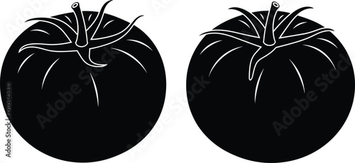 Tomato silhouette illustration set with two ripe vegetables, fresh organic food icon design for agriculture farming and healthy nutrition concepts isolated on white background