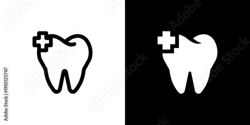 Tooth icon concept with flat Black White Background. Vector illustration.