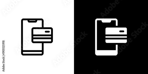 Mobile Banking icon concept with flat Black White Background. Vector illustration.