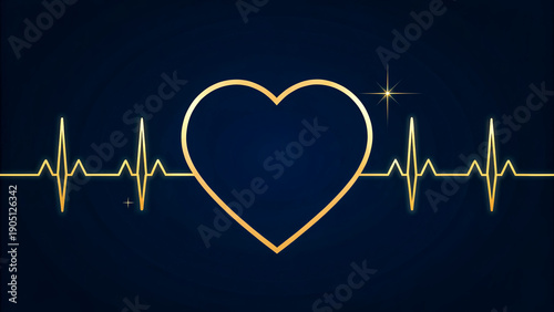 Elegant gold heart outline on dark background with pulse wave