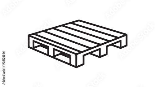 Wooden pallet in simple line art style with black outline on white background for logistics and shipping