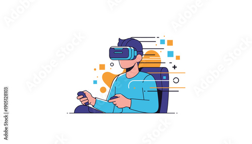 Man playing VR game action fun entertainment