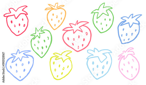 Set of colorful strawberry. Hand drawn rough illustration vector.