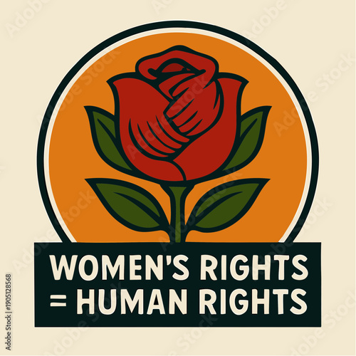 solidarity rose with clasped‑hands petals supporting women’s rights as human rights through bold modern advocacy design