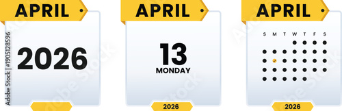 13 April 2026 Calendar Page Design with Highlighted Date Modern Minimal Vector Template for Planner Branding Social Media Marketing

