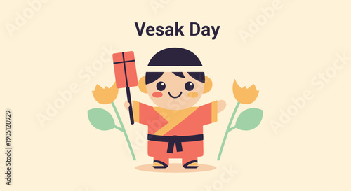 Buddhist Monk Cartoon Character Illustration.