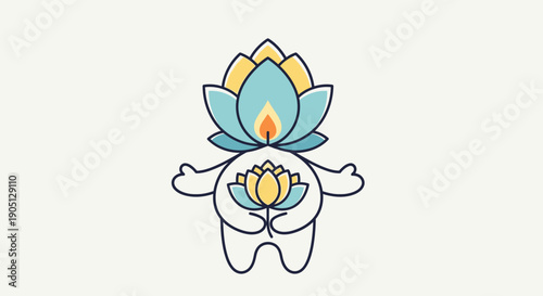 Lotus Flower Illustration with Flame Symbol.