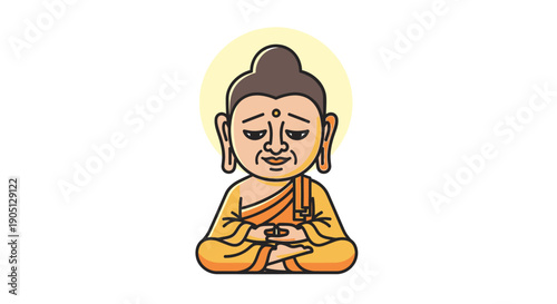 Meditating Buddha Cartoon Illustration Serene Peaceful.