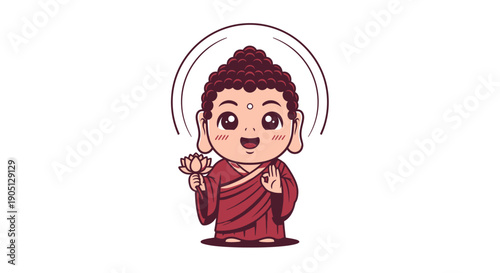 Smiling Buddha Cartoon Character in Robes.