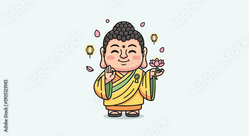 Smiling Buddhist Monk Cartoon Character Illustration.