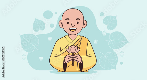 Smiling Buddhist Monk with Prayer Beads.