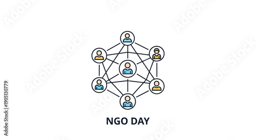 Vector illustration of interconnected people icons forming a network on a white background with NGO Day text.
