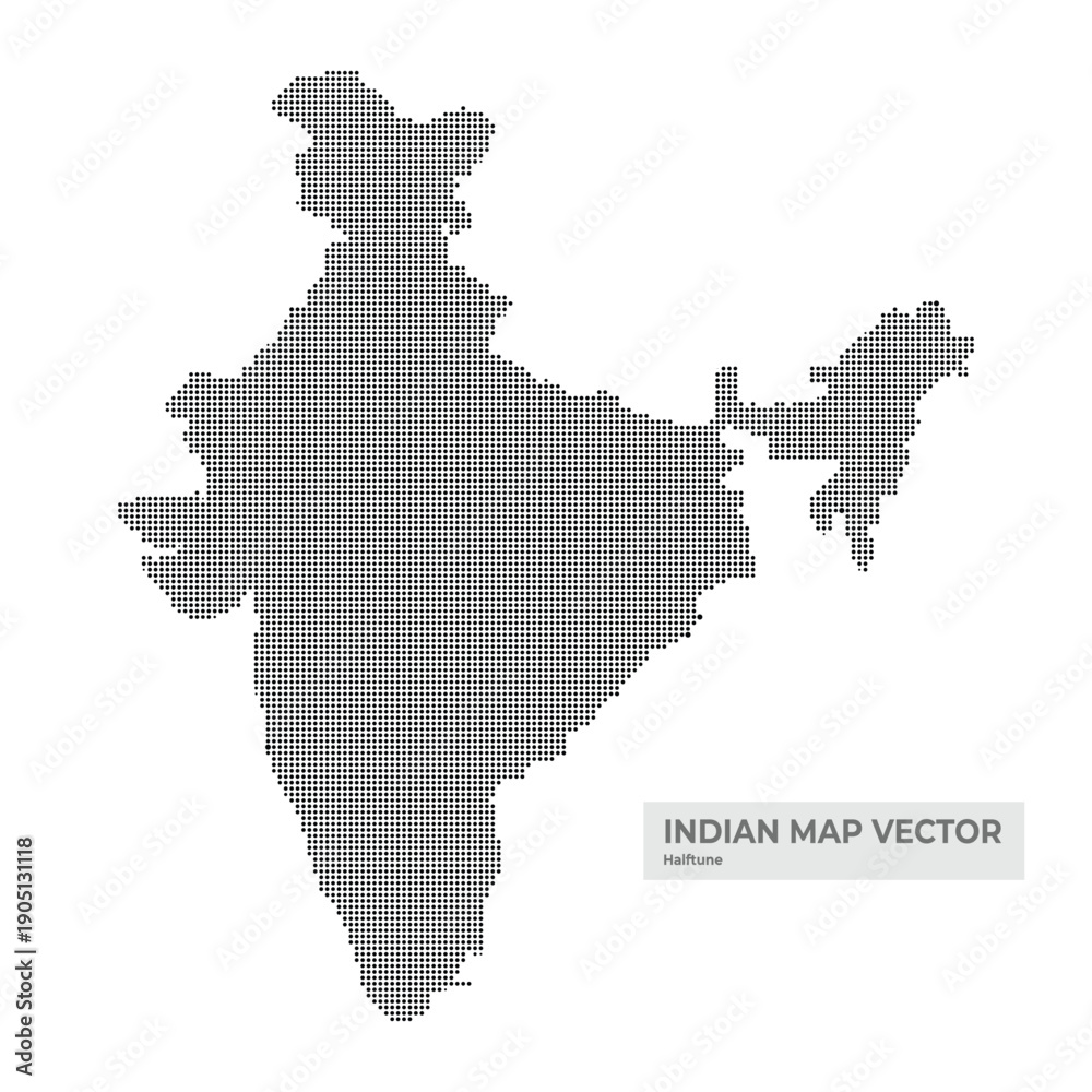 Obraz premium Indian Map Halftone. Black and White Dots, Halftone effect.