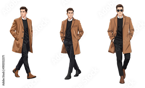 Stylish young man in modern outfit with trendy sunglasses walking confidently