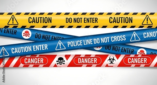 Warning Signs and Caution Tapes Stacked.