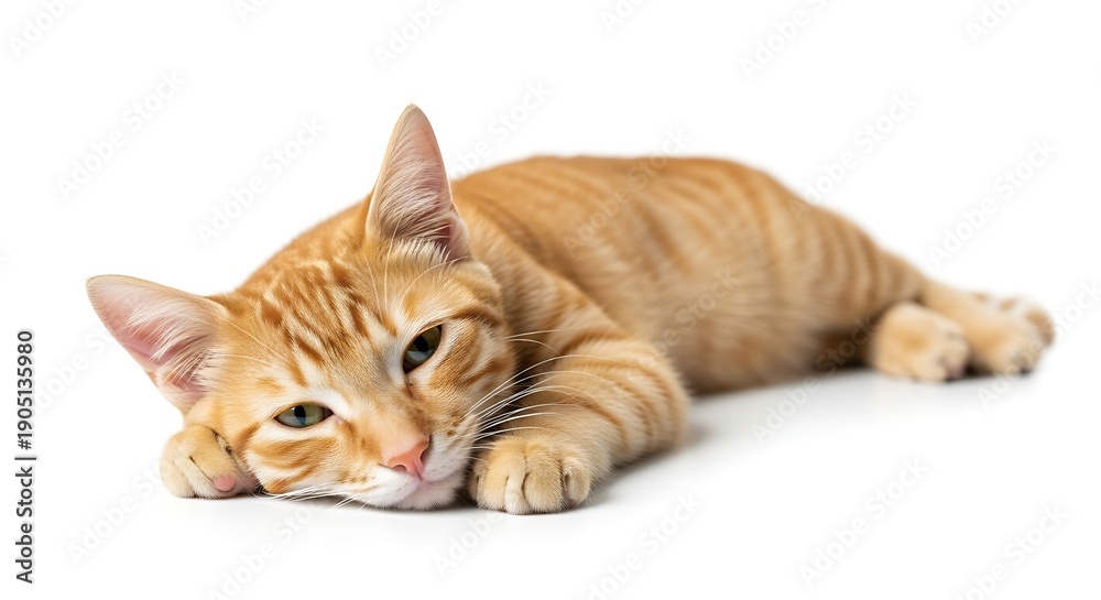 Obraz premium Orange Tabby Cat Lying Down Relaxing.