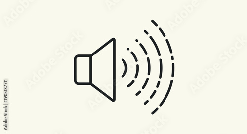 Minimalist speaker icon emitting sound waves on a light background