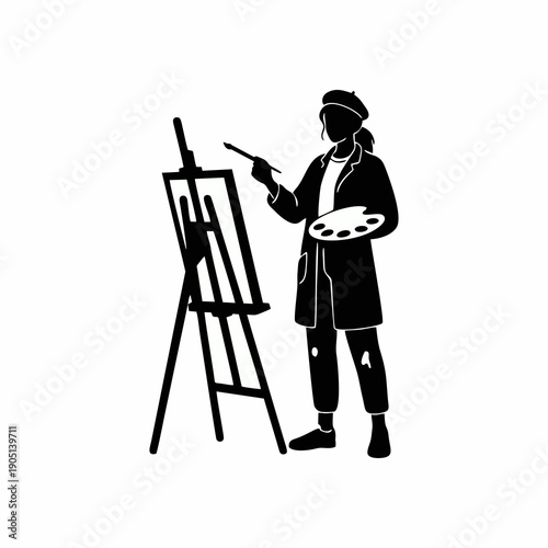Silhouette of Creative Female Artist Painting on Easel, International Women's Day Artistic Empowerment Concept