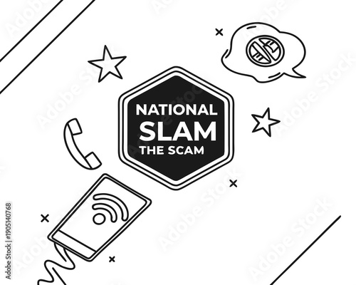 Stop Scams and Fraud Awareness Vector, National Slam the Scam Day Concept