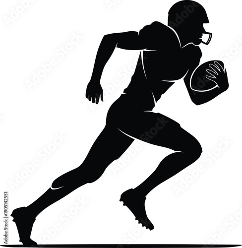 Dynamic silhouette illustration of a professional player running with a football, symbolizing speed, power, and athletic competition