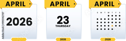 April 23, 2026 Calendar Design Vector Illustration Minimal Desk Calendar Page Template for Schedule Planner Branding Poster Print Digital Marketing