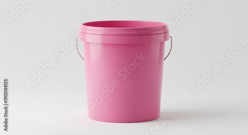 Glossy pink bucket with metal handle set on plain white background