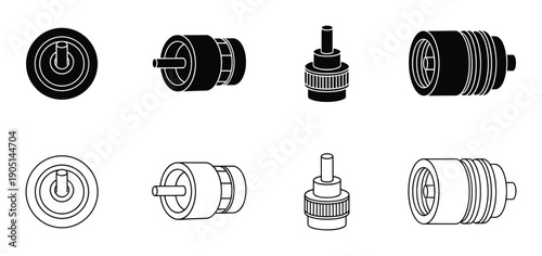 Electrical connectors isometric vector illustration, top view, and side view