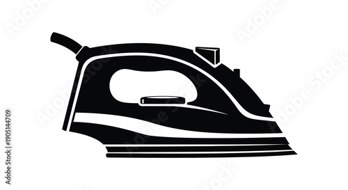 A minimalist black and white depiction of a classic steam iron showcasing its streamlined form and functionality high quality professional