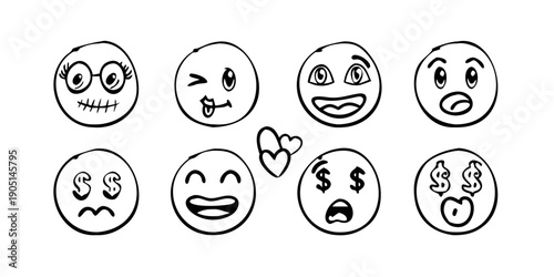 A collection of nine diverse and expressive cartoon faces.