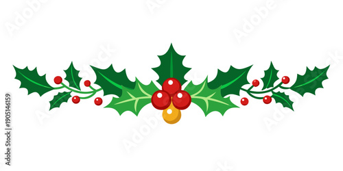 A festive decoration featuring holly leaves and red berries with an orange center