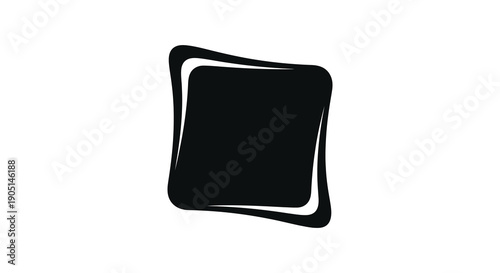 A stark minimalist image features a black square with a slightly distorted uneven outline set against a white background