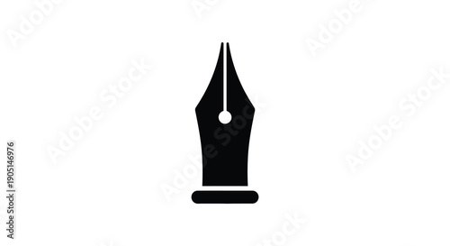 A stark minimalist depiction of a black fountain pen nib showcasing its pointed tip and ink reservoir