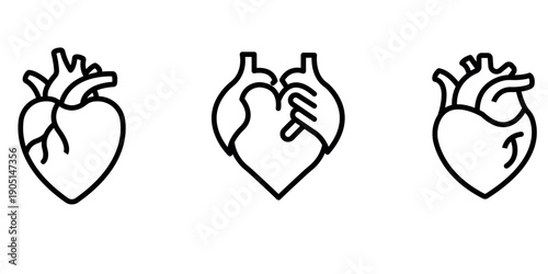 Heart outline or line icon design bundle.