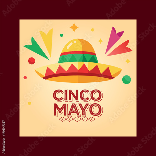 A vibrant illustration celebrating cinco de mayo, featuring a colorful sombrero and festive decorations