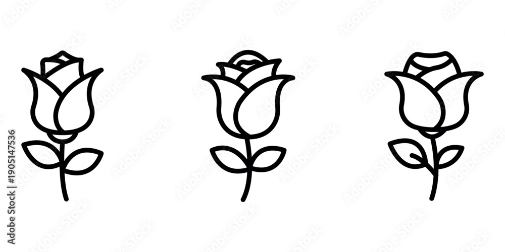 Fototapeta premium Rose outline or line icon design bundle.