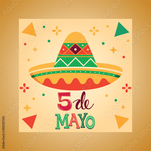 A vibrant and festive cinco de mayo celebration with a colorful sombrero, confetti, and traditional mexican cultural elements