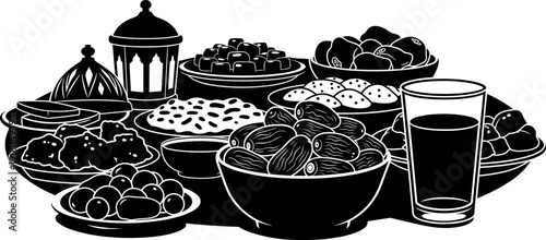 Islamic Food Spread Silhouette - Ramadan Feast
