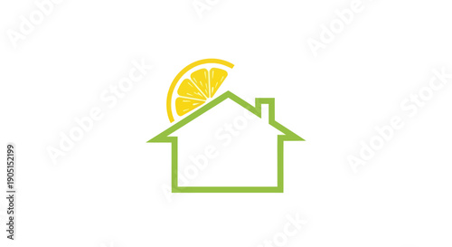 Lemon Slice on House Roof Logo Icon