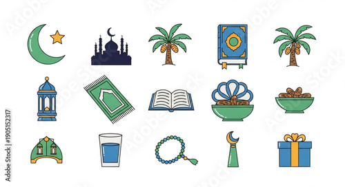 Islamic Symbols and Objects Collection Ramadan Eid Celebration.