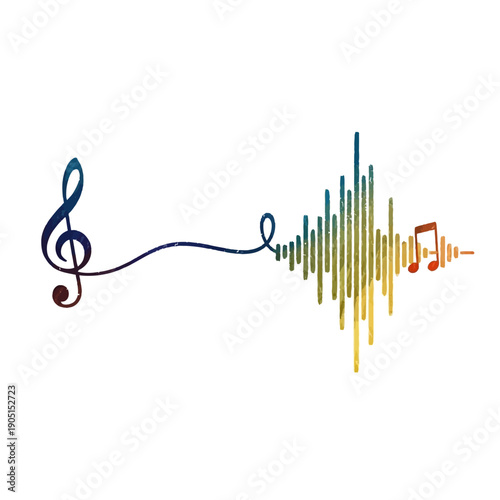 Music sound wave with treble clef and notes