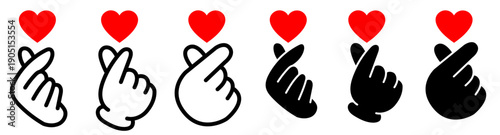 指ハートで気持ちを伝える手のポーズセット　かわいい感情表現アイコンデザイン