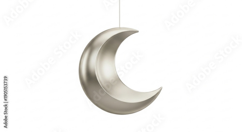 Silver crescent moon shaped pendant light fixture hanging from ceiling