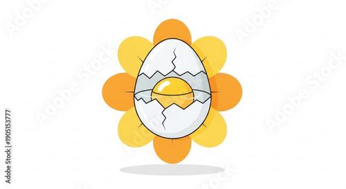 Cracked eggshell with sunny yolk inside orange flower petals isolated